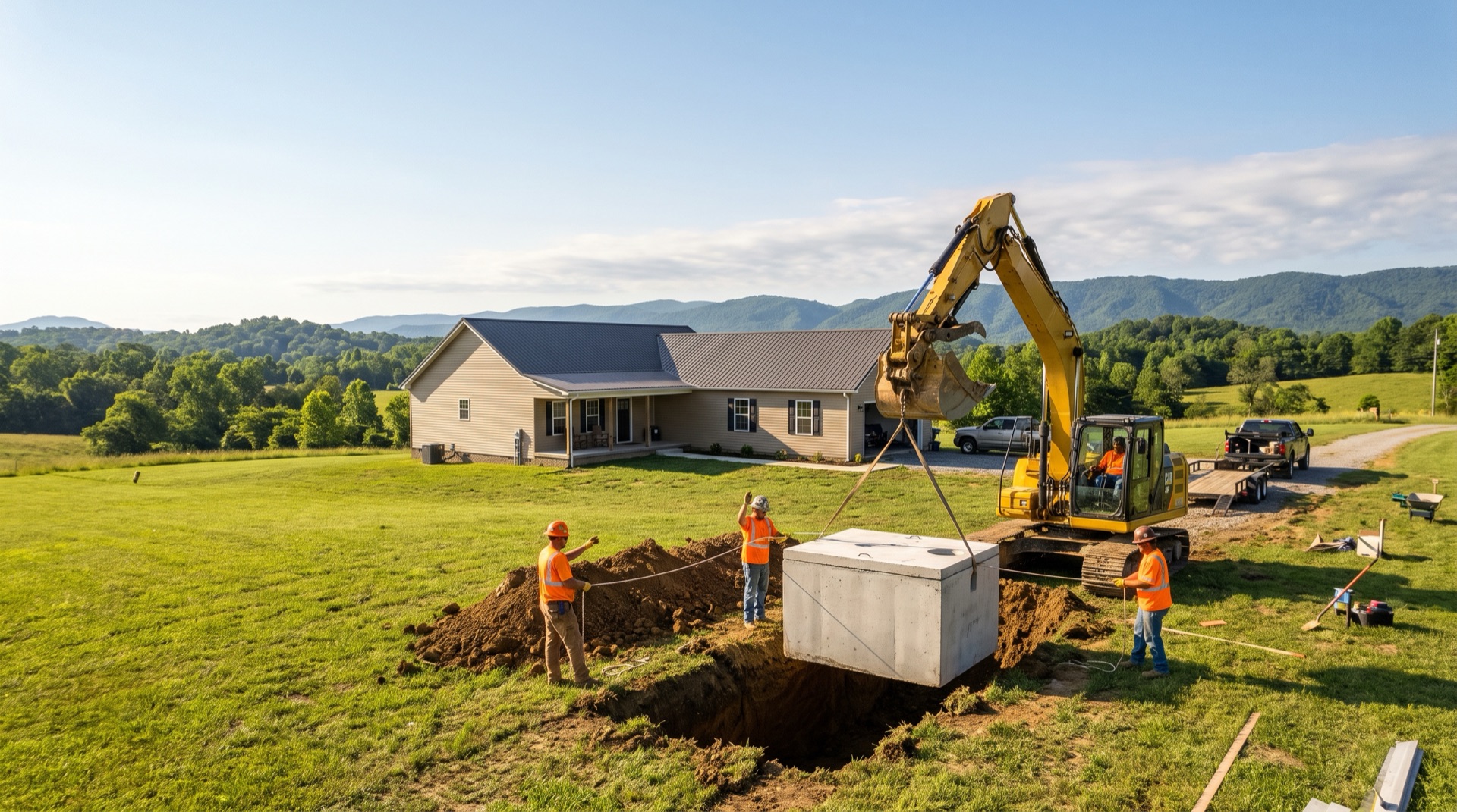 Septic system installation on a rural East Tennessee property